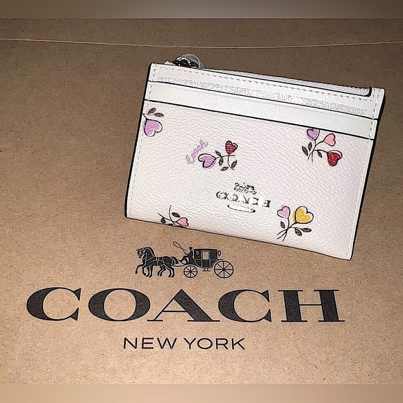 NWT COACH Mini Skinny ID Case Cardholder Wallet & Keychain CW967 w Heart Print - Picture 3 of 5